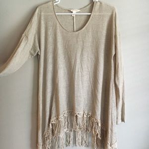 Sand, fringe tunic sweater